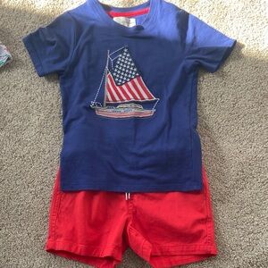 Nautical Flag Tee and Red Shorts Set Sz 5 EUC
